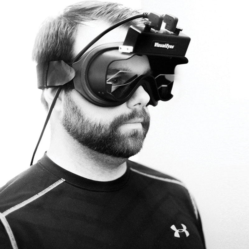 concussion patient receiving an evaluation through digital eye movement recording